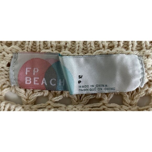 Free People Beach Crop Top Crochet Knit Open Back & Adjustable Tie Beige Long Sl - Picture 10 of 10